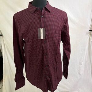 London Fog L Shirt Mens Red Black Checks Long Sleeve Button Front NWT